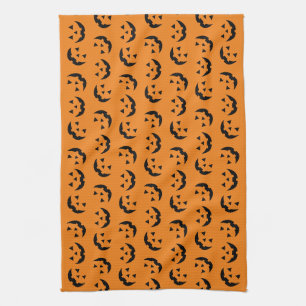 Fun-orange-schwarze Kürbislaterne Muster Halloween Geschirrtuch