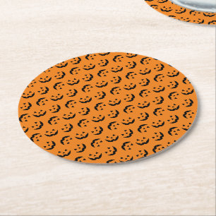 Fun-orange-schwarze Kürbislaterne Muster Halloween Runder Pappuntersetzer
