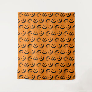 Fun-orange-schwarze Kürbislaterne Muster Halloween Wandteppich