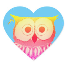 Fun Owl Blue Heart Sticker