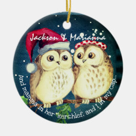 Fun Owl Couple Night vor Weihnachten Keramik Ornament