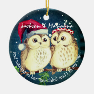 Fun Owl Couple Night vor Weihnachten Keramik Ornament