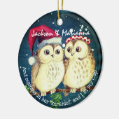 Fun Owl Couple Night vor Weihnachten Keramik Ornament (Links)