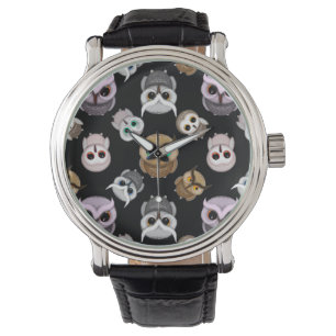 Fun Owl Muster auf schwarzem Hintergrund Armbanduhr