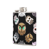 Fun Owl Muster auf schwarzem Hintergrund Flachmann (Links)