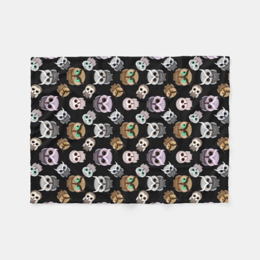 Fun Owl Muster auf schwarzem Hintergrund Fleecedecke (Vorderseite (Horizontal))