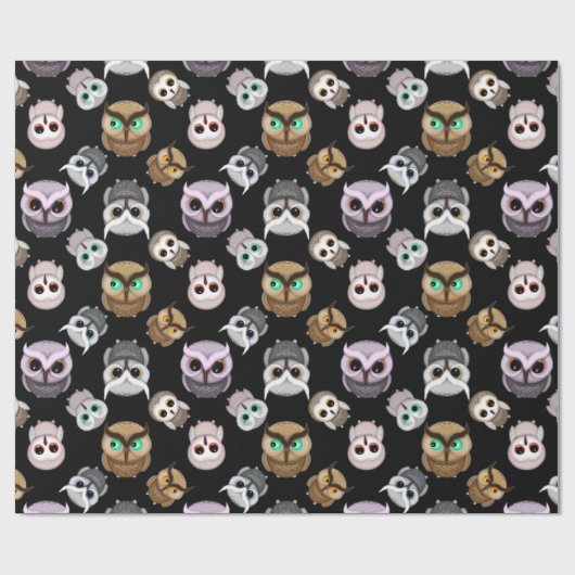 Fun Owl Muster auf schwarzem Hintergrund Geschenkpapier (Flach)