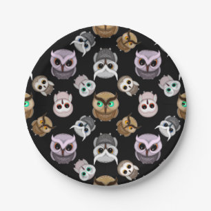 Fun Owl Muster auf schwarzem Hintergrund Pappteller