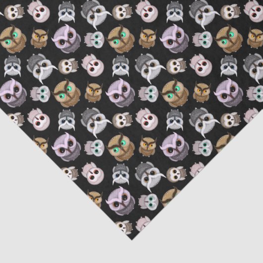 Fun Owl Muster auf schwarzem Hintergrund Seidenpapier (Ausschnitt)