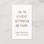 Fun Owl Playdate Telefonnummerkarte (Rückseite)