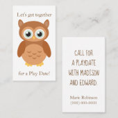 Fun Owl Playdate Telefonnummerkarte (Vorne/Hinten)