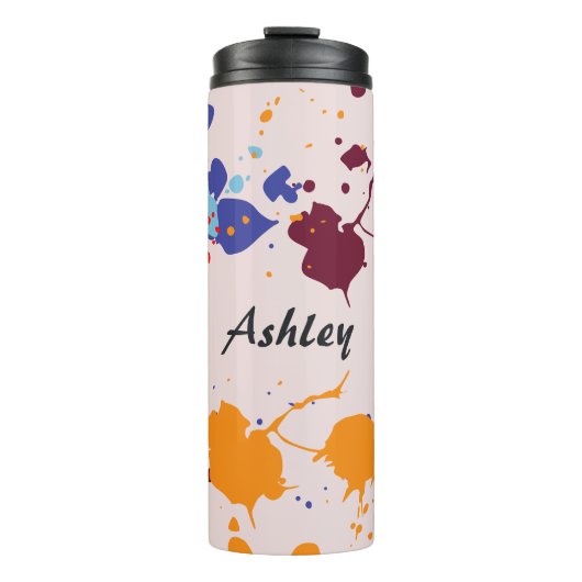 Fun Paint Tropfens Farbenfrohe Namensquelle Thermosbecher (Vorderseite)