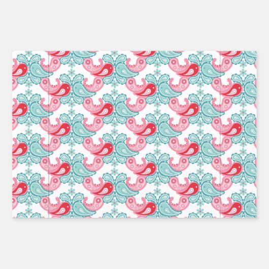 Fun Paisley Muster Blue Aquamarin Red Geschenkpapier Set (Vorderseite 3)