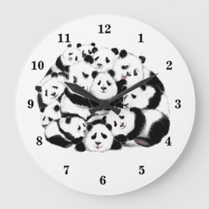 Fun Pandas Uhr - Big Hugs - Schwarz-weiße Malerei