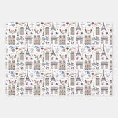 Fun Paris Doodles - 3 Farben Geschenkpapier Set (Vorderseite)
