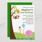 Fun Party Animals Safari 1. Geburtstag Einladung (Vorne/Hinten)