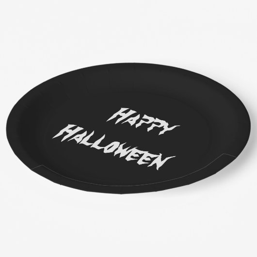Fun Party Black Happy Halloween Papierplatte Pappteller (Schrägansicht)