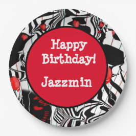 Fun Party Black, White, Red Modern Jazz Paper Plak Pappteller