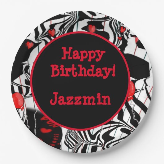 Fun Party Black, White, Red Modern Jazz Pappteller (Vorderseite)
