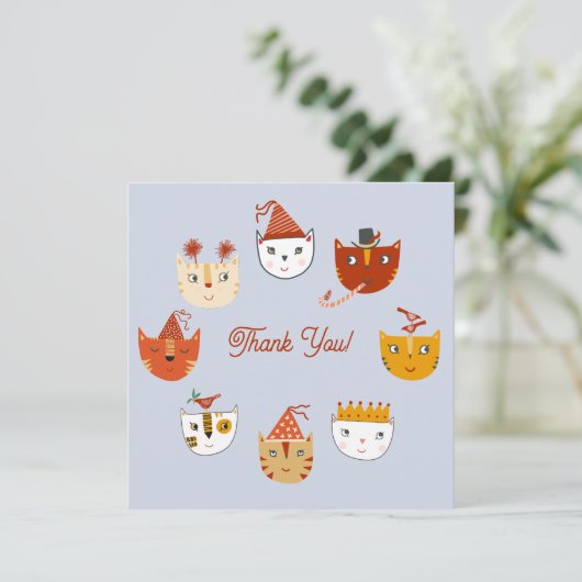 Fun Party Cat Danke Karte (Stehend Vorderseite)