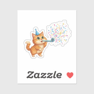 Fun Party Horn Cat Confetti Explosion New Year Aufkleber