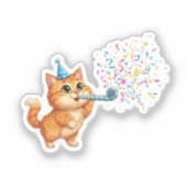 Fun Party Horn Cat Confetti Explosion New Year Aufkleber (Vorderseite)