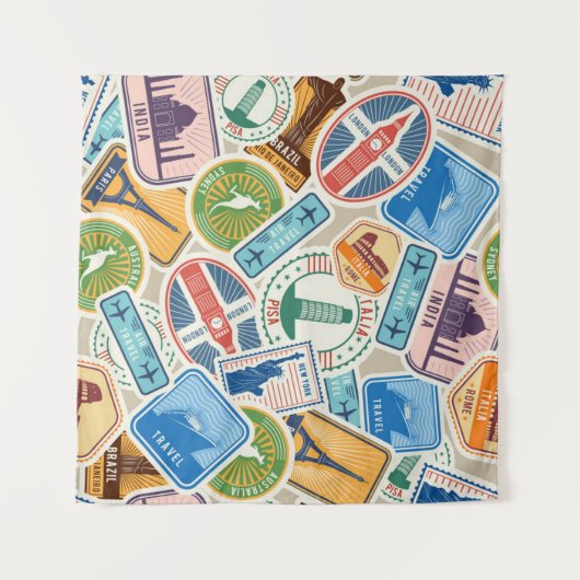 Fun Passport Briefmarke Tapestry Wandteppich (Vorderseite (Horizontal))