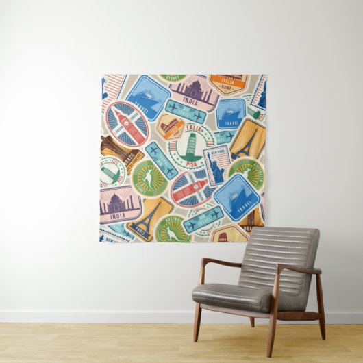 Fun Passport Briefmarke Tapestry Wandteppich (Beispiel)