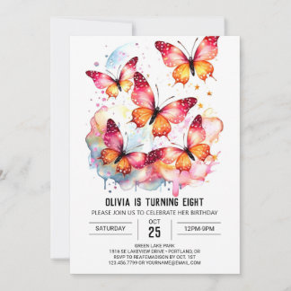 Fun Pastel Butterfly Girl Geburtstag Einladung
