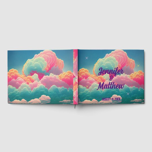 Fun Pastel Cotton Candy Clouds Gästebuch (Voll)