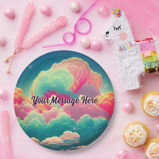 Fun Pastel Cotton Candy Clouds Pappteller (Party)