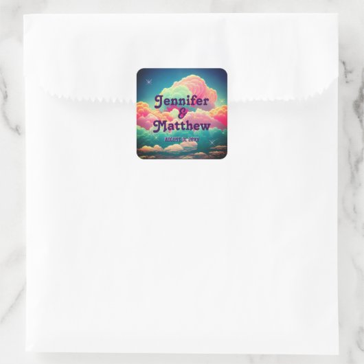 Fun Pastel Cotton Candy Clouds Quadratischer Aufkleber (Tasche)