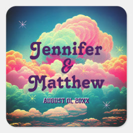 Fun Pastel Cotton Candy Clouds Quadratischer Aufkleber