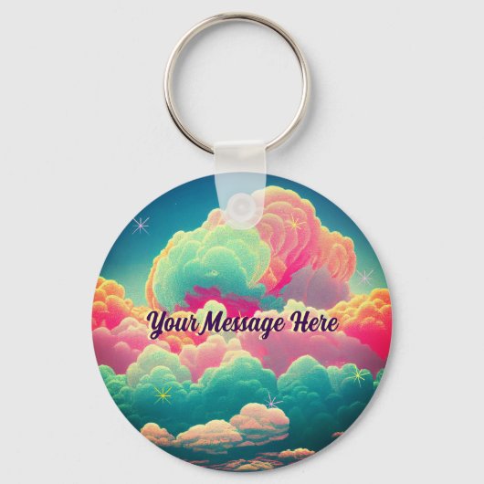 Fun Pastel Cotton Candy Clouds Schlüsselanhänger (Rückseite)