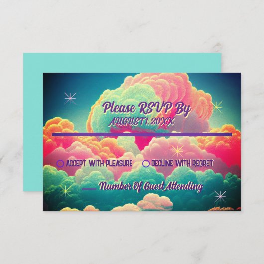 Fun Pastel Cotton Candy Clouds Wedding RSVP (Vorne/Hinten)