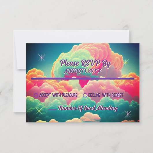 Fun Pastel Cotton Candy Clouds Wedding RSVP Karte (Vorderseite)