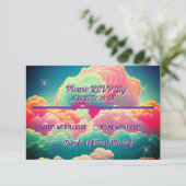 Fun Pastel Cotton Candy Clouds Wedding RSVP Karte (Stehend Vorderseite)