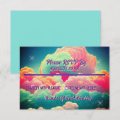 Fun Pastel Cotton Candy Clouds Wedding RSVP Karte (Vorne/Hinten)