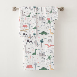 Fun Pastel Dinosaur Scene Pattern Badhandtuch Set