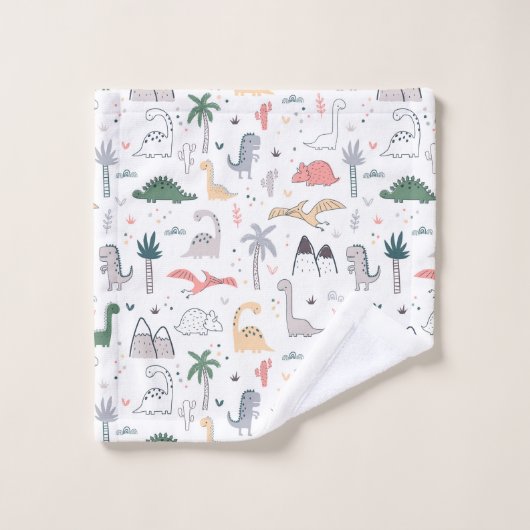 Fun Pastel Dinosaur Scene Pattern Badhandtuch Set (Waschlappen)