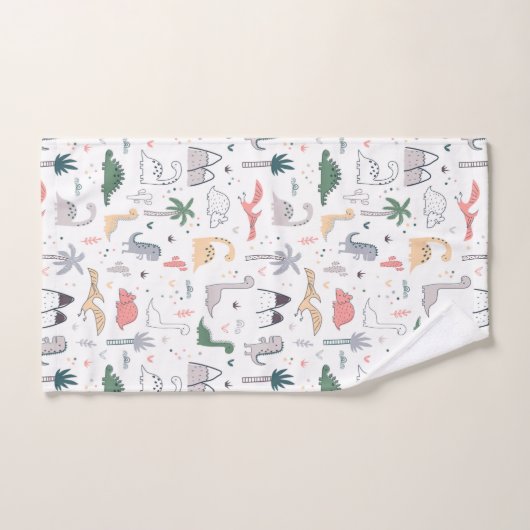 Fun Pastel Dinosaur Scene Pattern Badhandtuch Set (Handtuch)