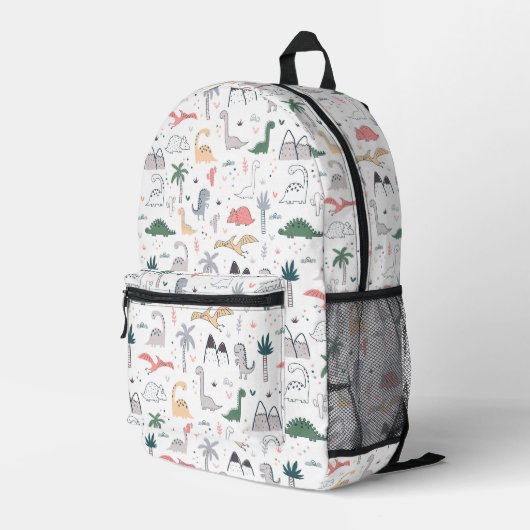 Fun Pastel Dinosaur Scene Pattern Bedruckter Rucksack (Rückseitige Ecke Rechts)