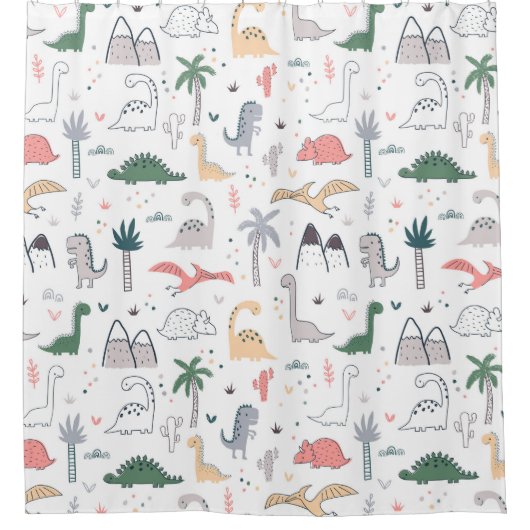 Fun Pastel Dinosaur Scene Pattern Duschvorhang (Vorderseite)