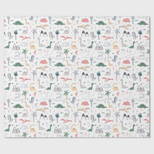 Fun Pastel Dinosaur Scene Pattern Geschenkpapier (Flach)
