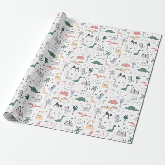 Fun Pastel Dinosaur Scene Pattern Geschenkpapier (Ungerollt)