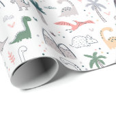 Fun Pastel Dinosaur Scene Pattern Geschenkpapier (Rolleneckpunkt)