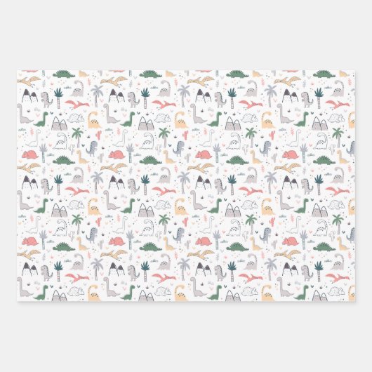 Fun Pastel Dinosaur Scene Pattern Geschenkpapier Set (Vorderseite 2)