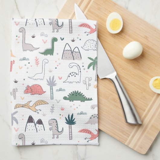 Fun Pastel Dinosaur Scene Pattern Geschirrtuch (Viertel Falte)