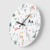 Fun Pastel Dinosaur Scene Pattern Große Wanduhr (Winkel)