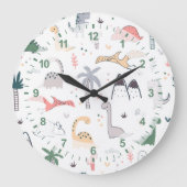 Fun Pastel Dinosaur Scene Pattern Große Wanduhr (Vorderseite)